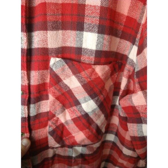 Aerie Woman XL  Oversized Red Flannel Plaid Button Down Shirt  LS Outdoor Casual - Picture 6 of 10